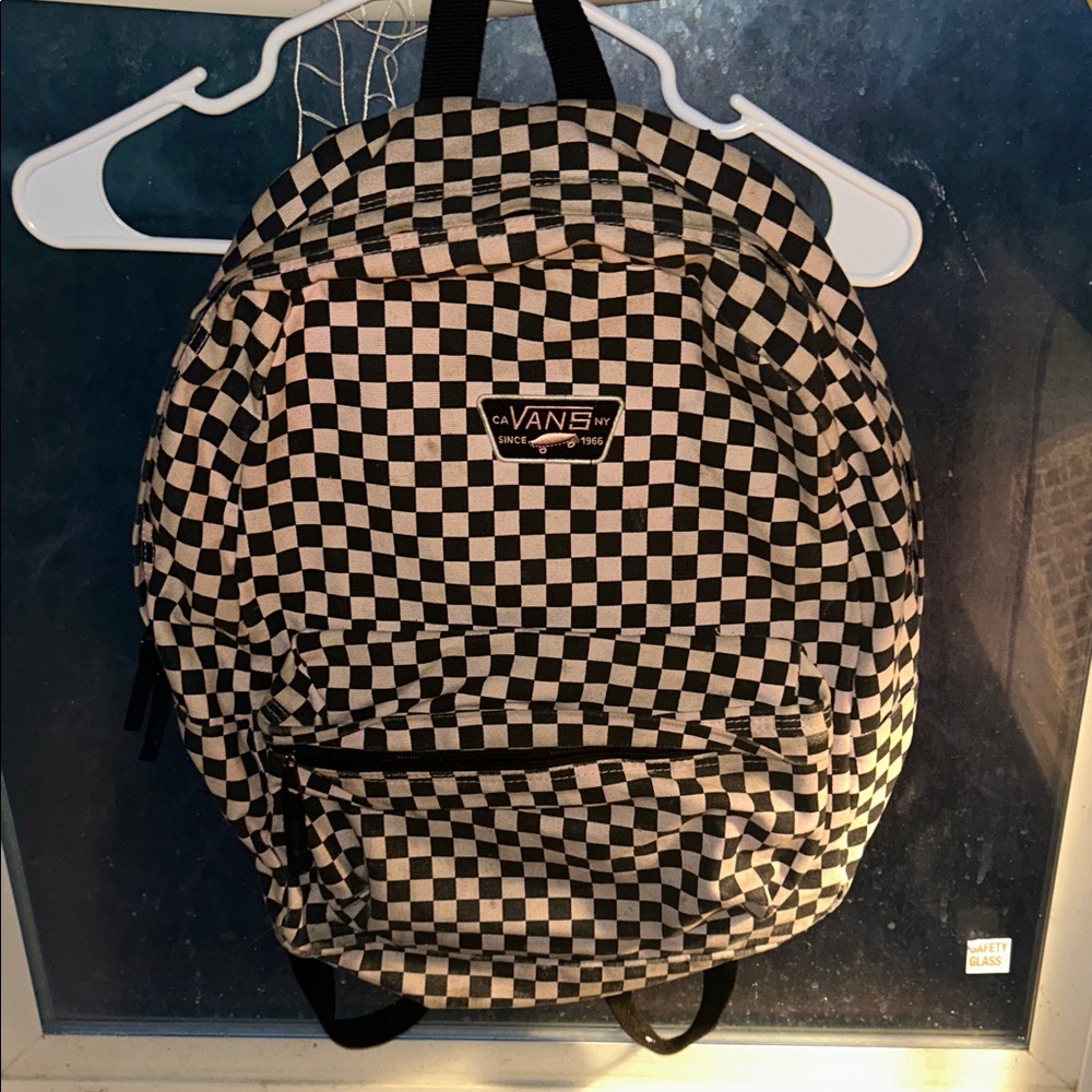 Vans Checkered Backpack in Black and Light Pink